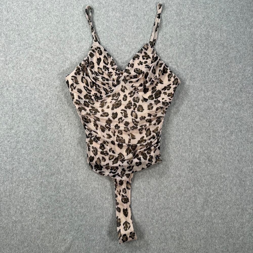 Francesca's Meraki Animal Print Mesh Zoey Bodysuit Women's Small Beige/Brown New